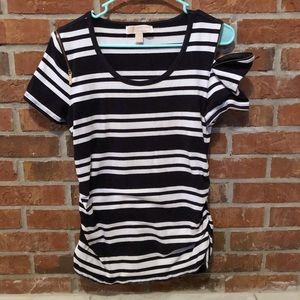 Michael Kors Striped Cold Shoulder Top